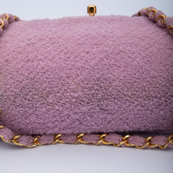 CHANEL VINTAGE SMALL PINK TWEED CLASSIC SINGLE FLAP BAG (2014) - Picture 6 of 14